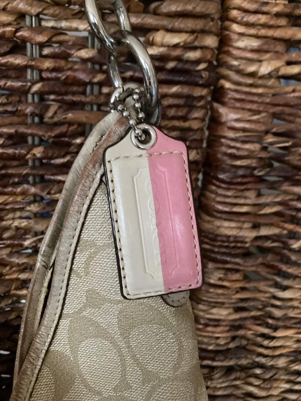 Coach Hobo Shoulder/Crossbody bag, Pink/White stripe